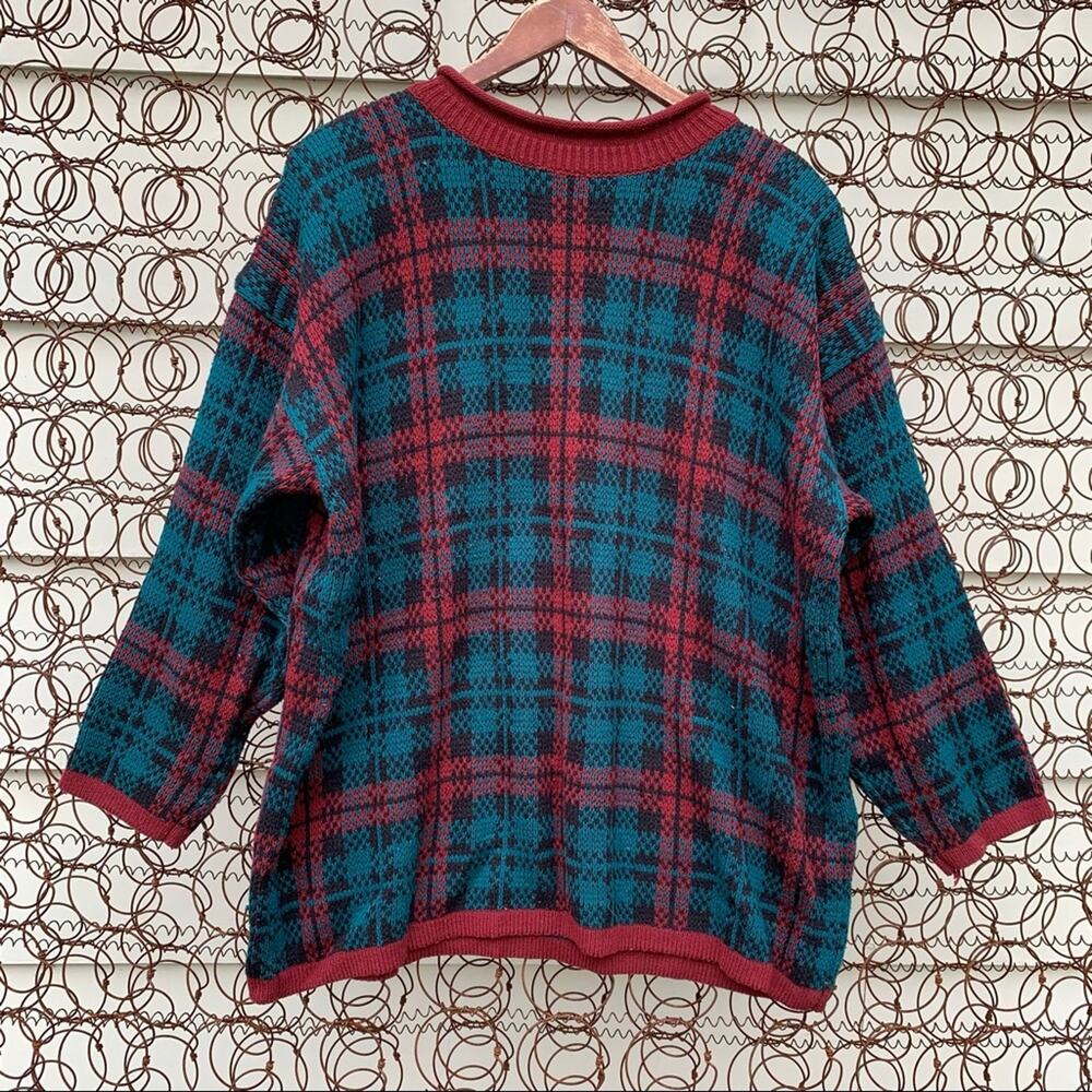 Vintage 90s Stefano green and red plaid oversize sweater LG